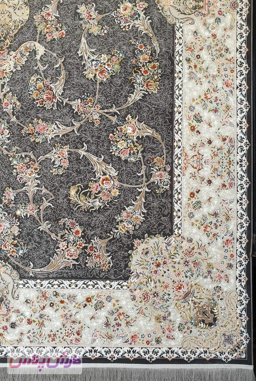 فرش 1200 شانه برجسته نقشه روژین زمینه ذغالی