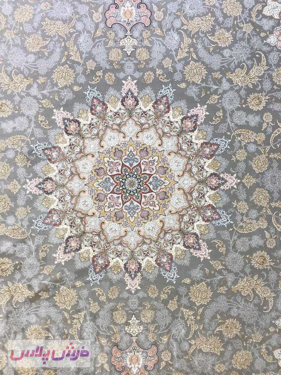 فرش 1500 شانه نقشه اصفهان زمینه نقره ای - گل برجسته