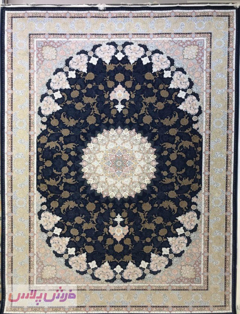 فرش 1500 شانه برجسته نقشه اصفهان زمینه سرمه ای