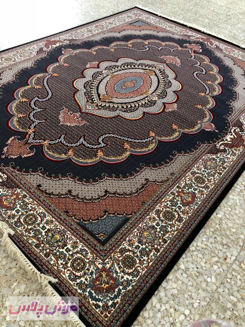 فرش 700 شانه نقشه موج ماهی زمینه سرمه ای