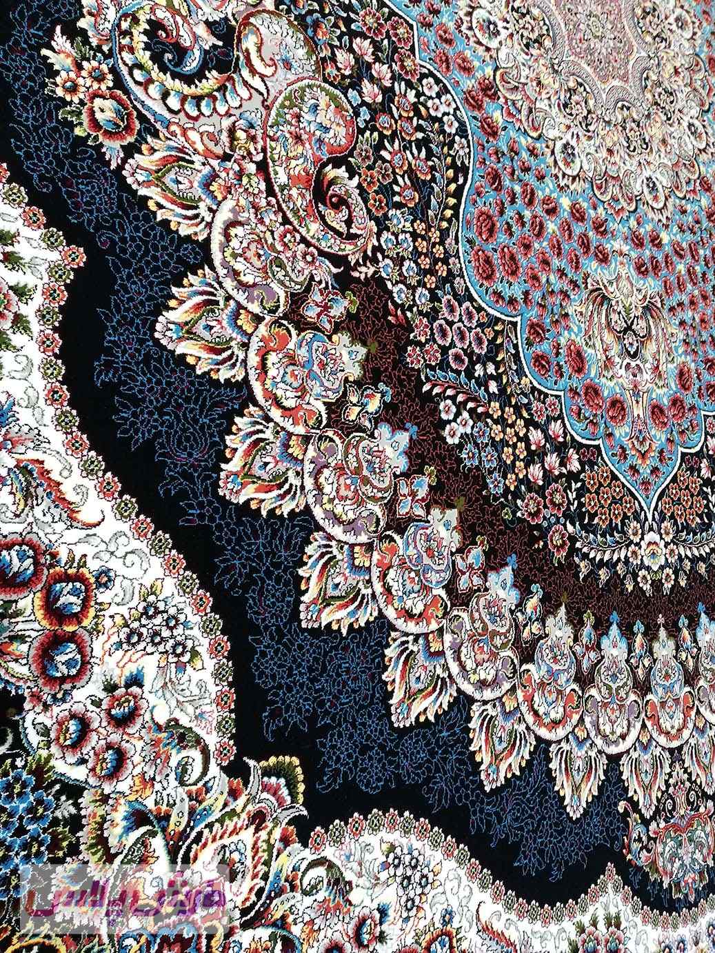 فرش ارکیده 700 شانه زمینه سرمه ای - آکریلیک