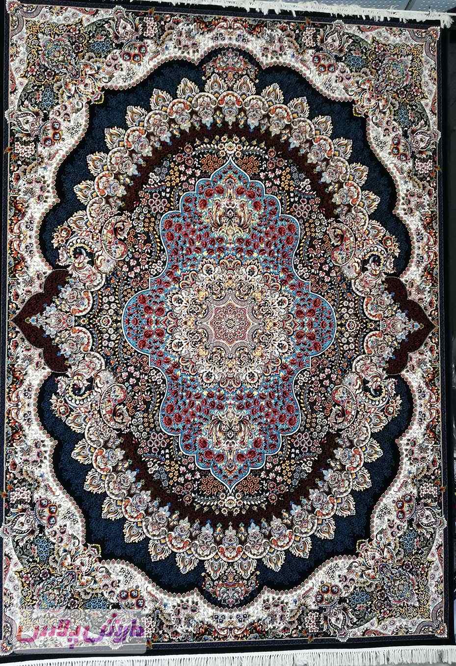 فرش ارکیده 700 شانه زمینه سرمه ای - آکریلیک