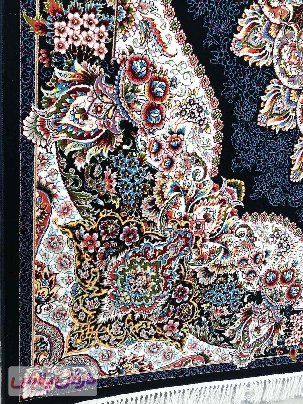 فرش ارکیده 700 شانه زمینه سرمه ای - آکریلیک