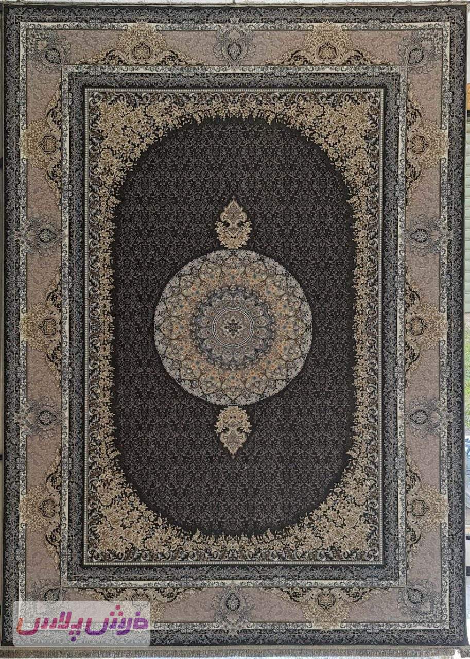 فرش 1200 شانه برجسته نقشه تاج گل زمینه دودی