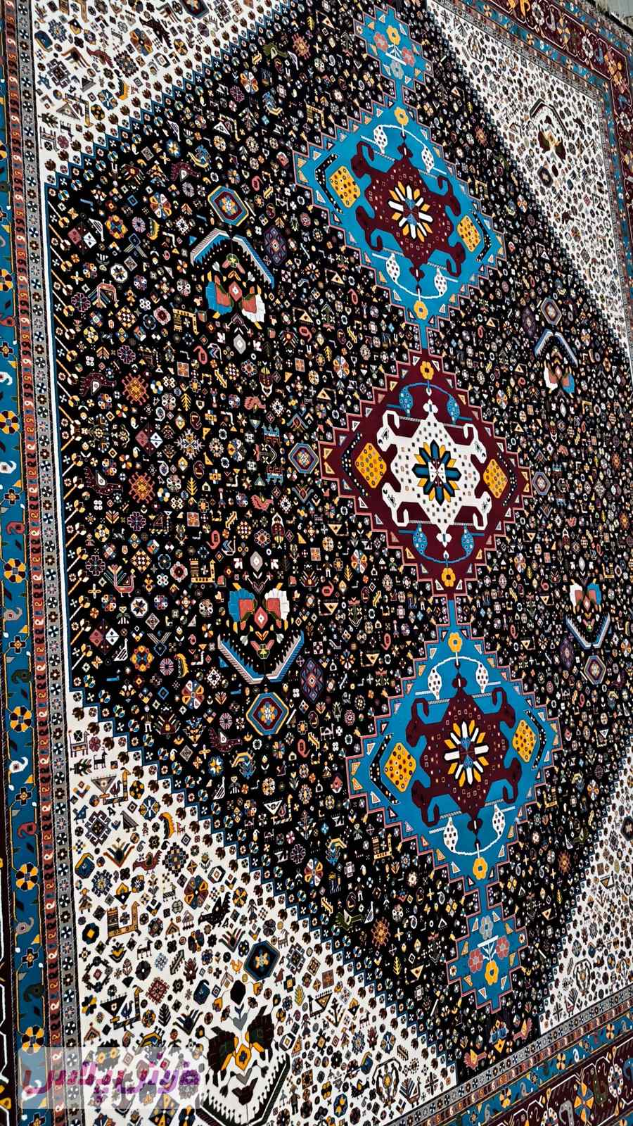 فرش 1000 شانه نقشه نارنج زمینه سرمه ای