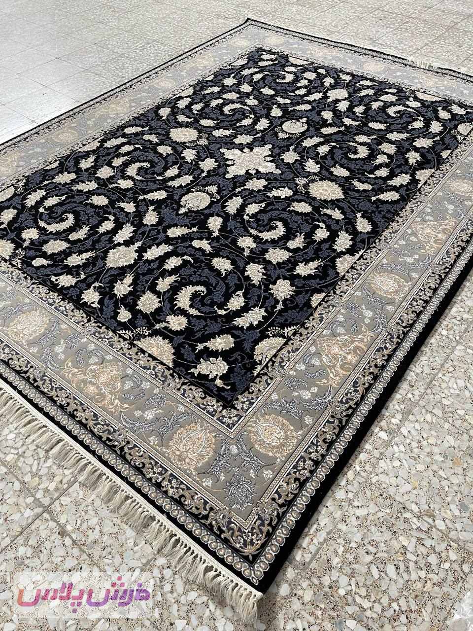 فرش 700 شانه نقشه افشان درباری رنگ زمینه سرمه ای - پلی استر