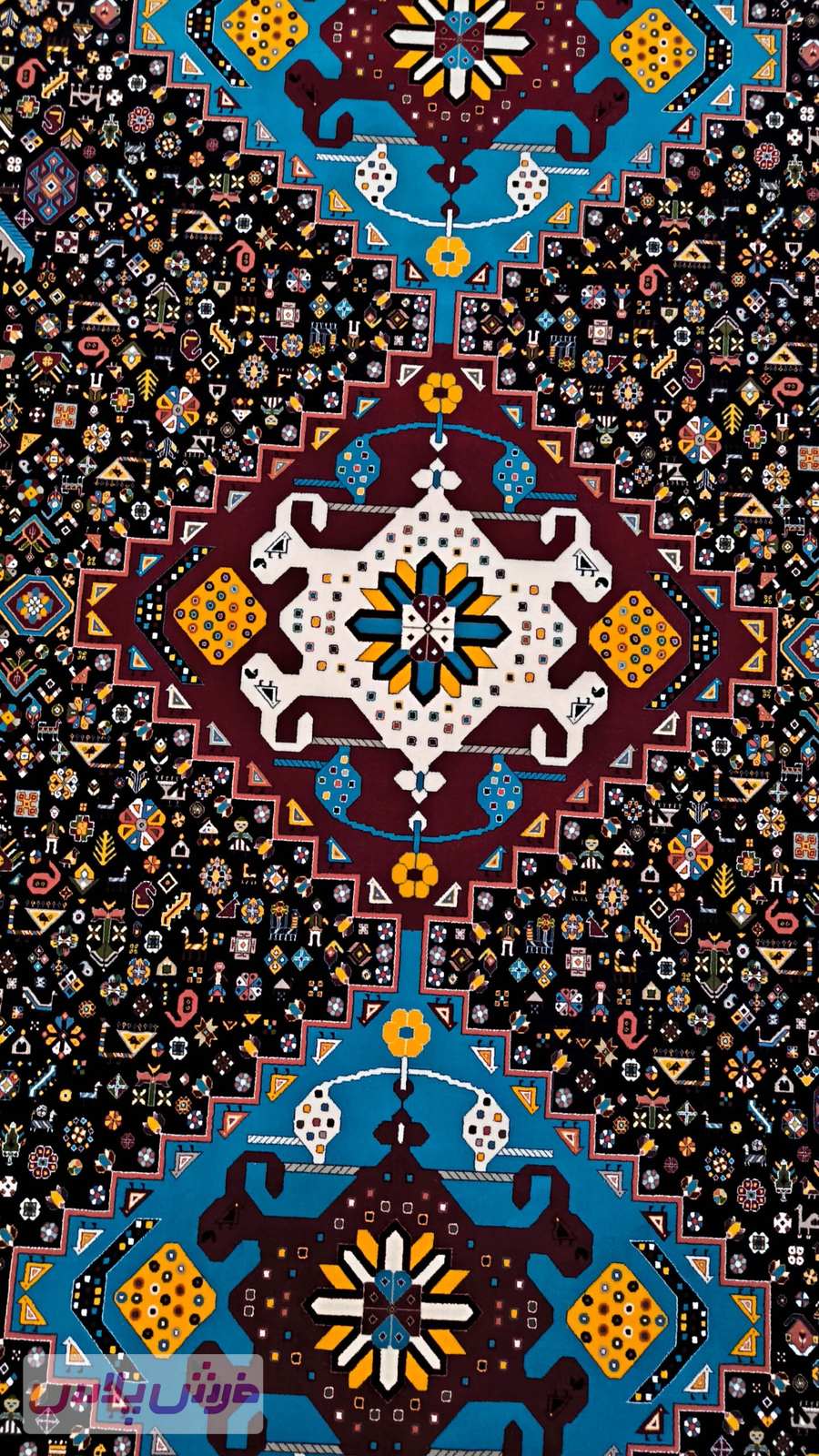 فرش 1000 شانه نقشه نارنج زمینه سرمه ای