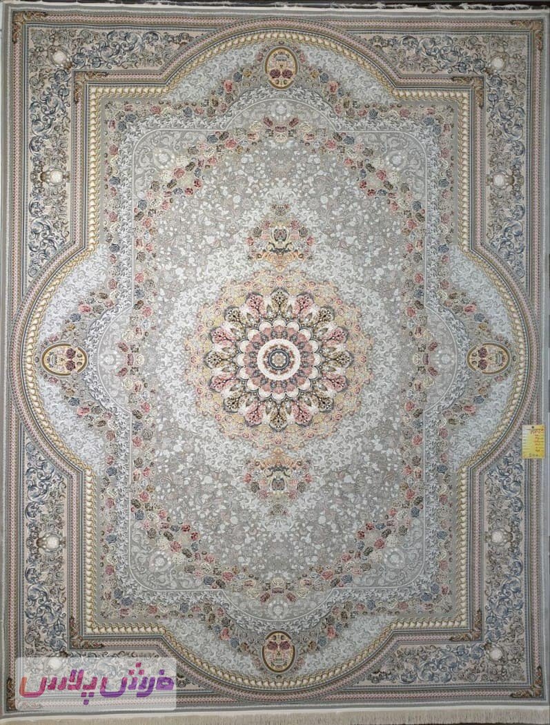 فرش 1500 شانه برجسته نقشه گیشا زمینه نقره ای