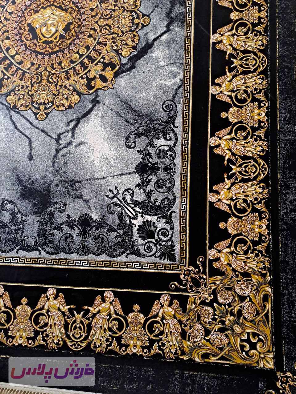 فرش 1200 شانه نقشه ورساچه طوسی سرمه ای طرح سرامیکی