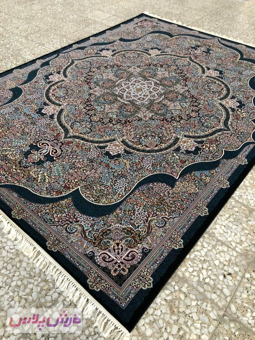 فرش 700 شانه نقشه کرمان سیاوش زمینه سرمه ای