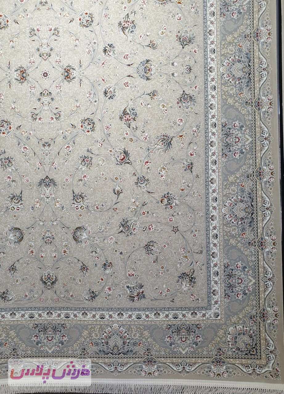 فرش 1200 شانه برجسته نقشه افشان سروین زمینه نقره ای