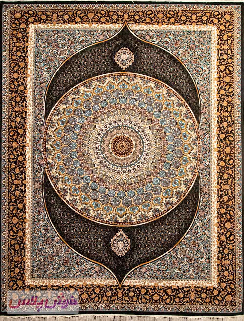 فرش 700 شانه نقشه گنبدی زمینه سرمه ای