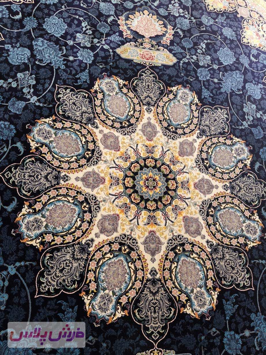 فرش 1000 شانه نقشه سروناز زمینه سرمه ای