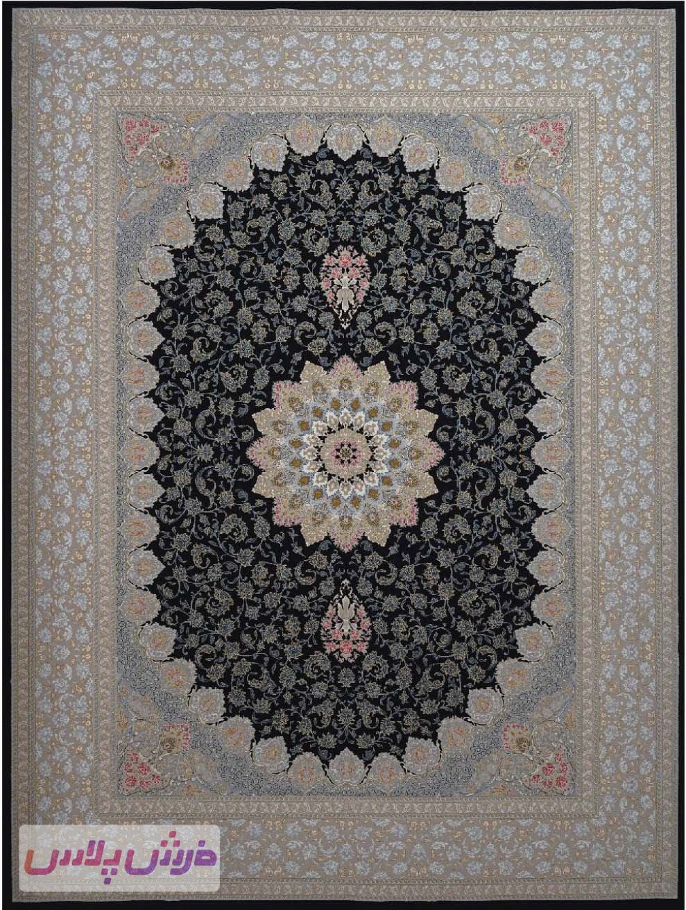 فرش 700 شانه نقشه گیلدا زمینه سرمه ای طلاکوب