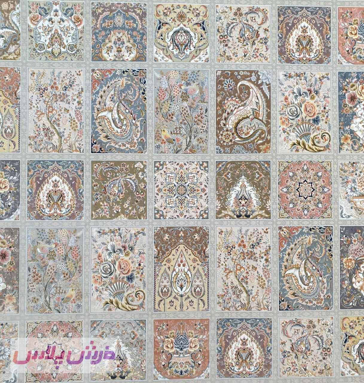 فرش 1500 شانه برجسته نقشه خشتی زمینه نقره ای