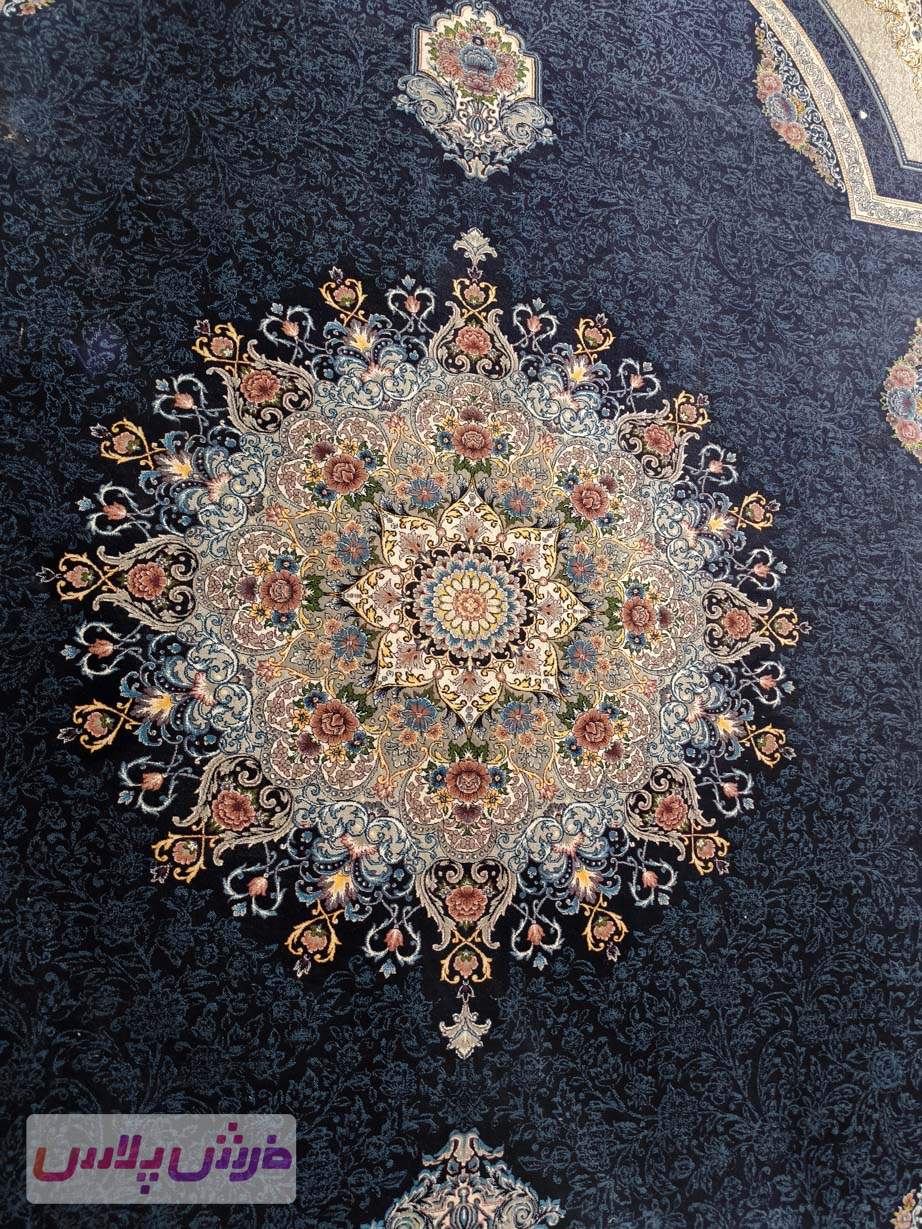 فرش 1000 شانه نقشه طاق بستان زمینه سرمه ای
