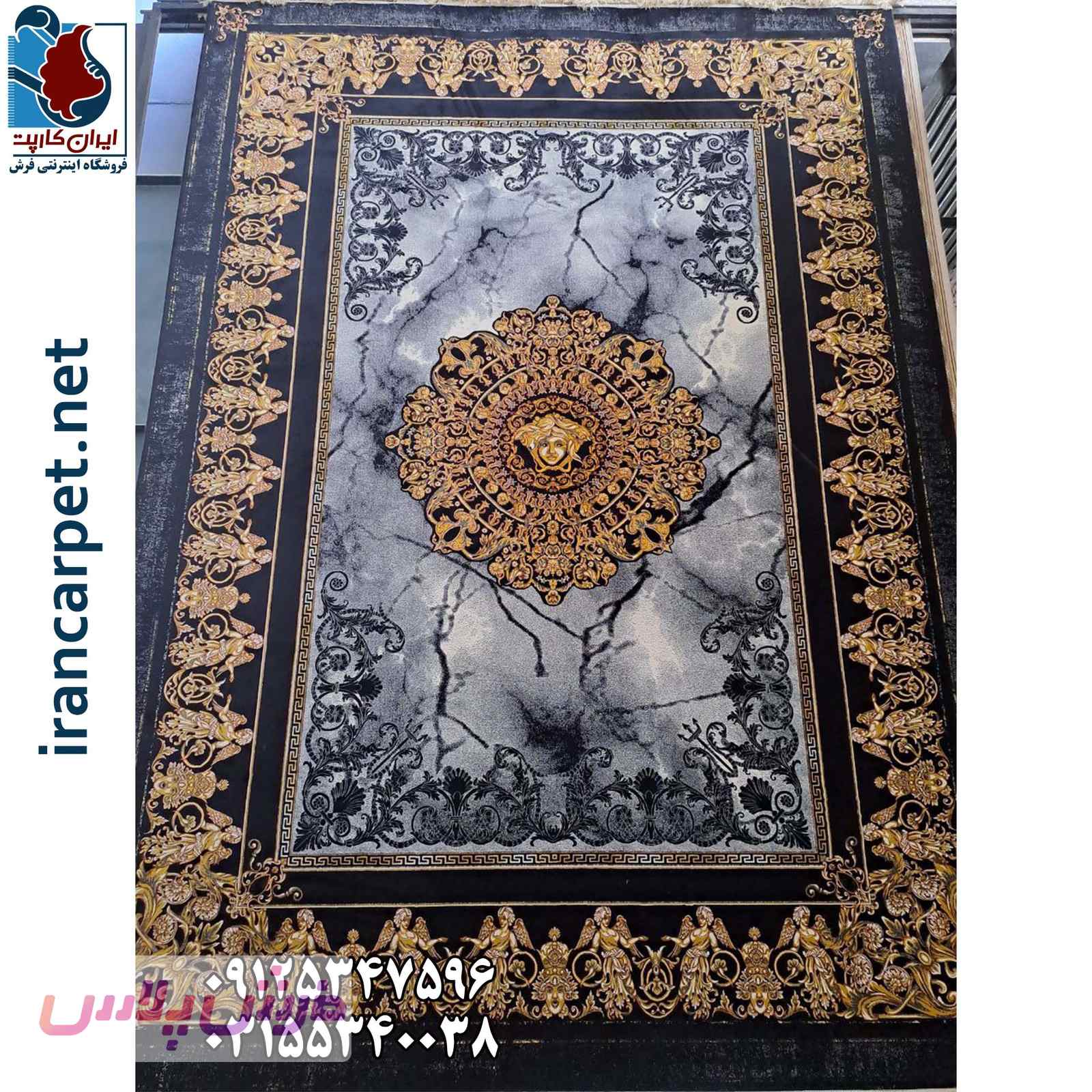 فرش 1200 شانه نقشه ورساچه طوسی سرمه ای طرح سرامیکی