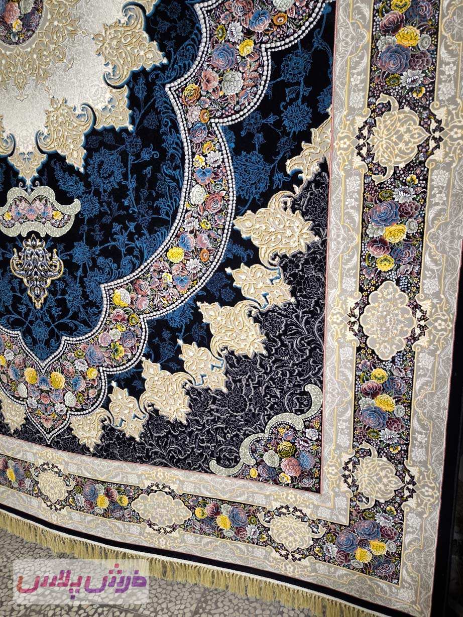 فرش 1000 شانه نقشه آروانا زمینه سرمه ای